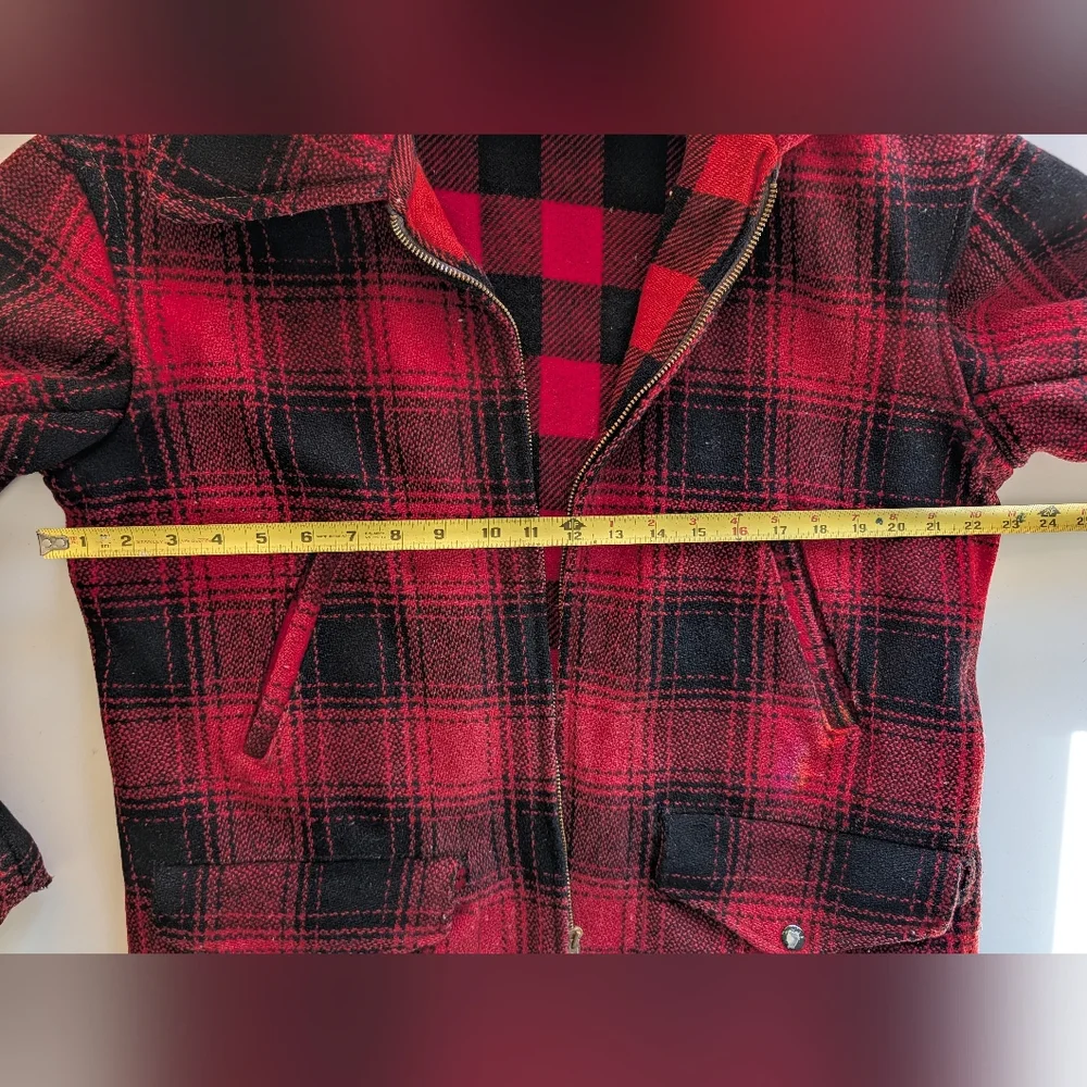 Vintage 60s/70s Wool Field Coat Hunting Red Black Buffalo Check Size 40